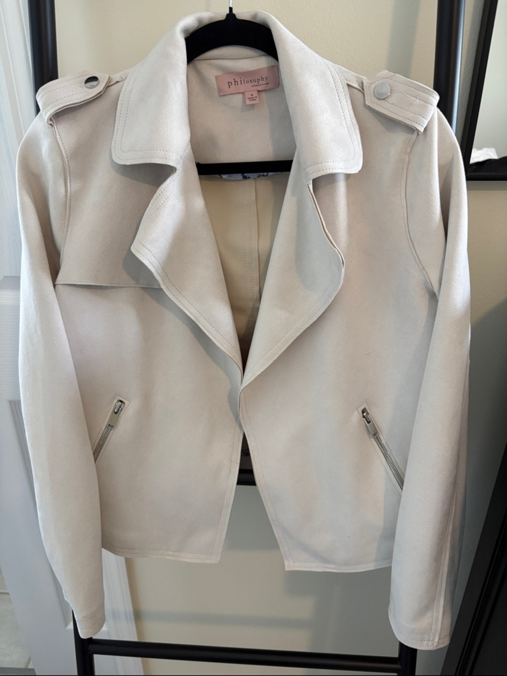 Philosophy Cream Suede Moto Jacket